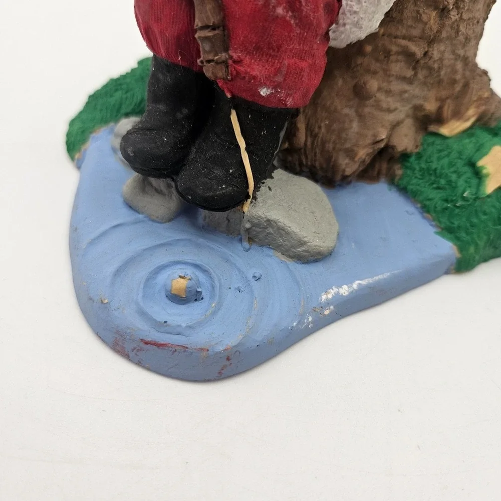 Vintage 1993 Sleeping Santa Claus Figurine Sitting on Tree Stump Creek Fishing
